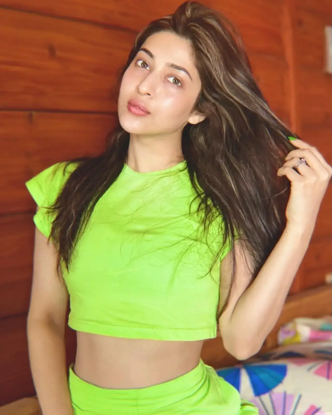 North Indian TV Actress Sonarika Bhadoria Stills in Green Top